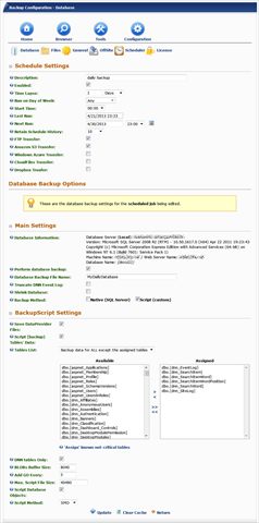 Scheduled database (script) backup settings