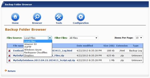 Backup folder browser