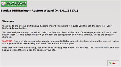 Restore Wizard (DNN is running)