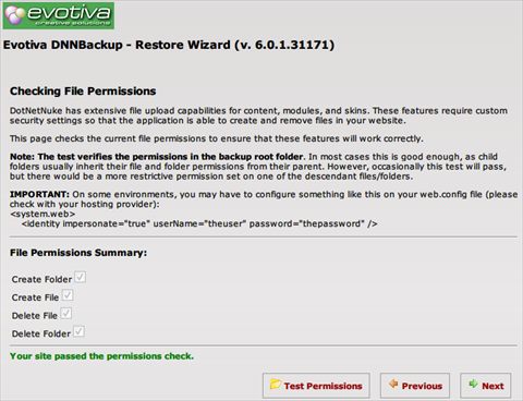 Restore Wizard - File System Permissions Check