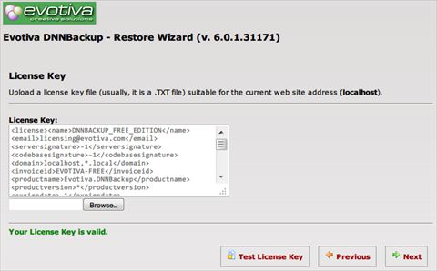 Restore Wizard - License Key
