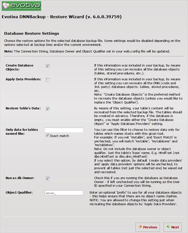 Database Restore - Settings (script)
