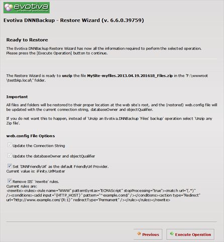 Restoring the site's files